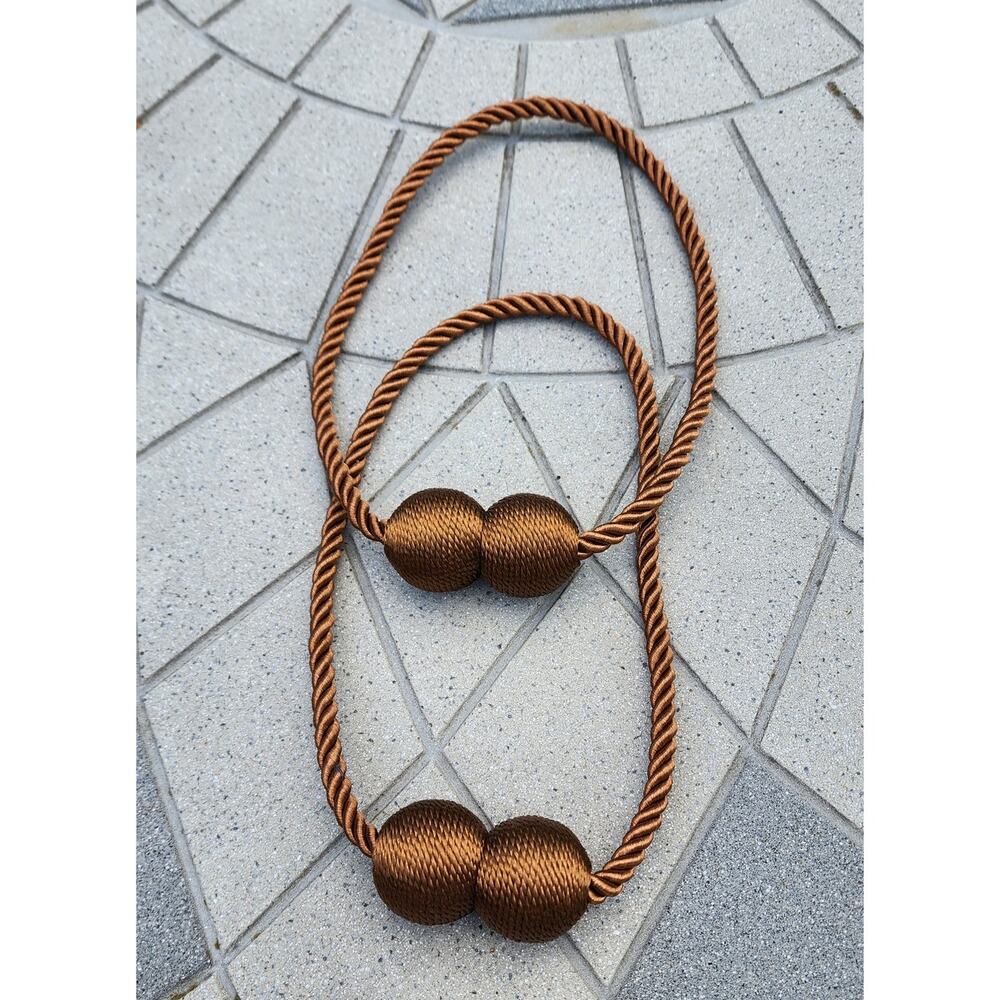 Magnetic Brown or Silver Spherical Braided Rope Curtain Tiebacks - Picture 2 of 11